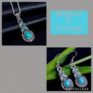 Silver and Turquoise Necklace and Earrings Set